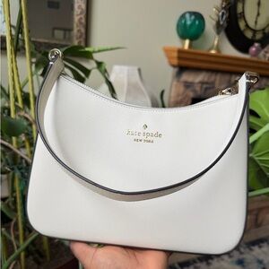 kate spade White Madison Saffiano Leather Shoulder Bag with Gold Logo